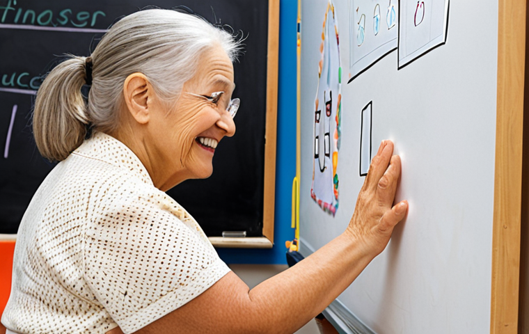 2

---

**Image Prompt 2:**
A compassionate and patient female instructor gently guides an elderly male student, who is focused intently on a large, simple character or word on a whiteboard. The student's face reveals a moment of breakthrough and understanding, reflecting the joy and dignity of learning. The setting is a warm, inviting community classroom, emphasizing human connection and personalized education. Subtle elements like a shared smile or a reassuring hand gesture convey empathy and support. The scene radiates hope, resilience, and the transformative power of education, representing the core mission of an illiteracy education instructor. The colors are soft and encouraging. --ar 16:9 --v