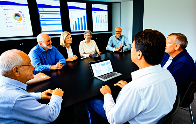 A diverse group of adults and seniors, fully clothed in professional, modest attire, gathered in a modern, sunlit community learning center. They are engaged in collaborative discussions, using tablets and large interactive digital screens that display abstract data visualizations and various news headlines. One person points to a screen, indicating a point of analysis, while others listen intently, some with thoughtful expressions, symbolizing critical thinking and information discernment in the digital age. The scene highlights digital literacy and the human ability to analyze complex information. Perfect anatomy, correct proportions, natural pose, well-formed hands, proper finger count, natural body proportions, professional photography, high quality, safe for work, appropriate content, fully clothed, family-friendly.