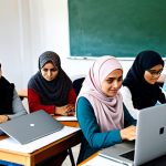 **

A group of rural women, fully clothed in modest attire, participating in an e-commerce training session. They are attentively using laptops in a bright classroom setting, learning how to sell agricultural products online. The scene is safe for work, family-friendly, and depicts a professional and empowering atmosphere. Perfect anatomy, correct proportions, well-formed hands, natural pose. High quality.

**