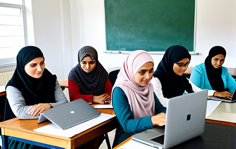 **

A group of rural women, fully clothed in modest attire, participating in an e-commerce training session. They are attentively using laptops in a bright classroom setting, learning how to sell agricultural products online. The scene is safe for work, family-friendly, and depicts a professional and empowering atmosphere. Perfect anatomy, correct proportions, well-formed hands, natural pose. High quality.

**