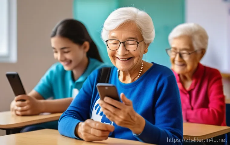 문해교육사와 비문해 학습자 성공 사례 - **Prompt 1: Intergenerational Learning at a Community Digital Workshop**
    "A vibrant and brightly...