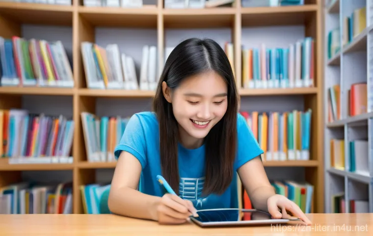 문해교육사 실무에서의 AI 활용 - **Personalized Learning Path:**
    "A vibrant, eye-level shot of a smiling East Asian female studen...