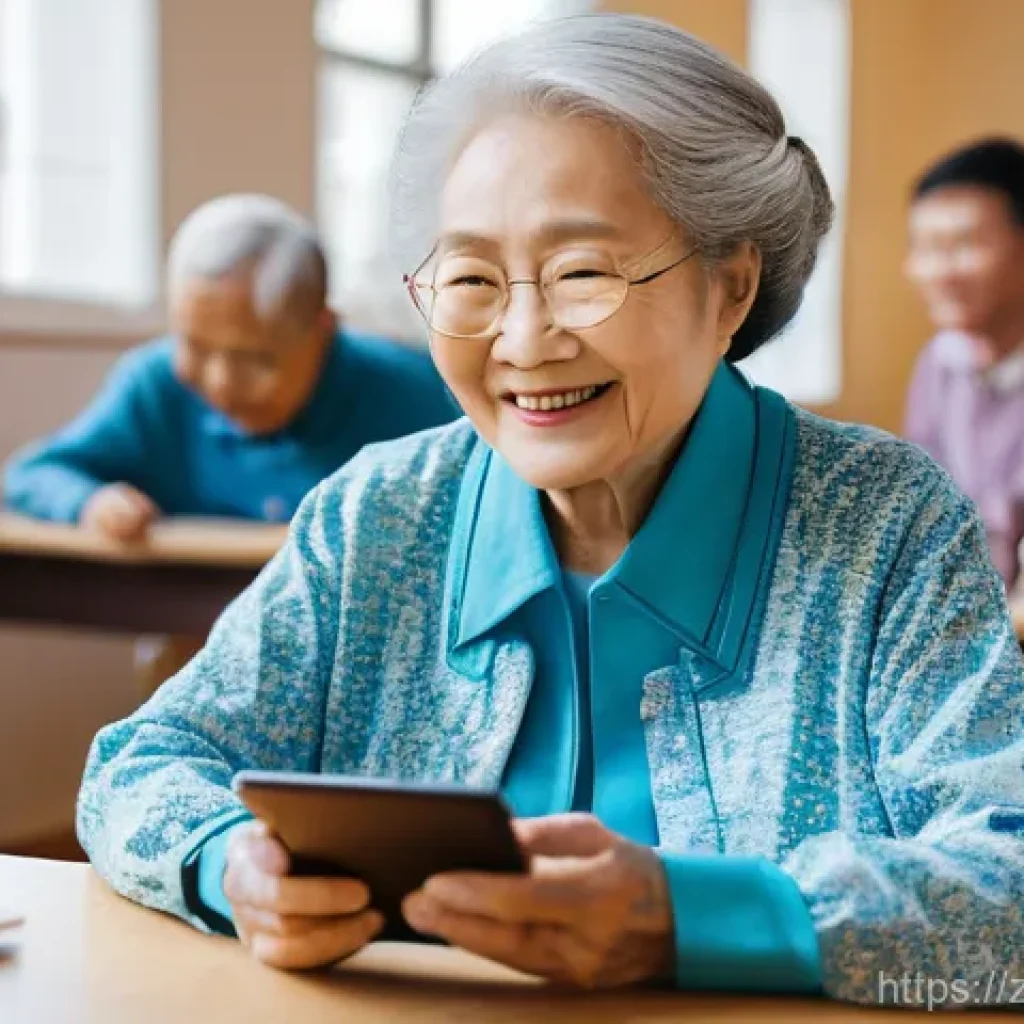 문해교육사와 자격증 취득 경험 공유 - **Prompt 1: Digital Empowerment for Seniors**
"A bright, modern classroom scene filled with dive...