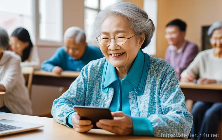 문해교육사와 자격증 취득 경험 공유 - **Prompt 1: Digital Empowerment for Seniors**
"A bright, modern classroom scene filled with dive...