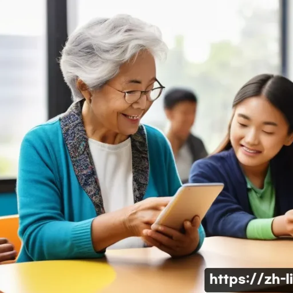 문해교육사와 평생교육의 연관성 - A compassionate adult literacy teacher in a bright, modern community classroom setting, patiently gu...