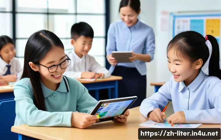문해교육사와 자기 성장 경험 - A modern classroom scene featuring a dedicated educator engaging a diverse group of adult learners i...