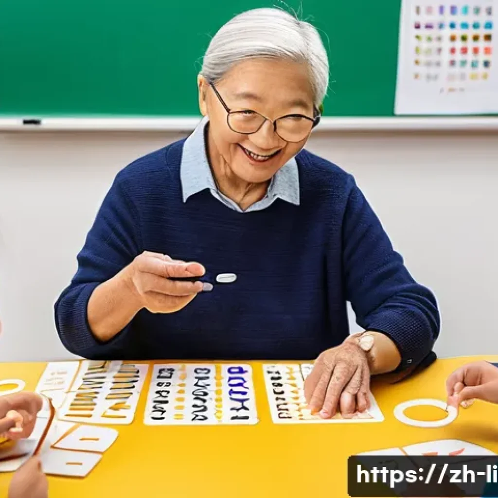 문해교육사와 교육 봉사 사례 - A warm, inviting classroom scene showing an elderly adult learner engaging with multisensory literac...