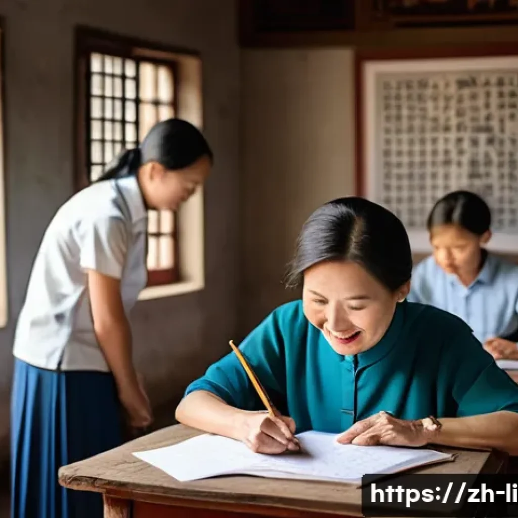 문해교육사와 직업 윤리 강의 - A compassionate literacy educator teaching a diverse group of adult learners in a rural Chinese vill...