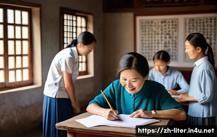 문해교육사와 직업 윤리 강의 - A compassionate literacy educator teaching a diverse group of adult learners in a rural Chinese vill...