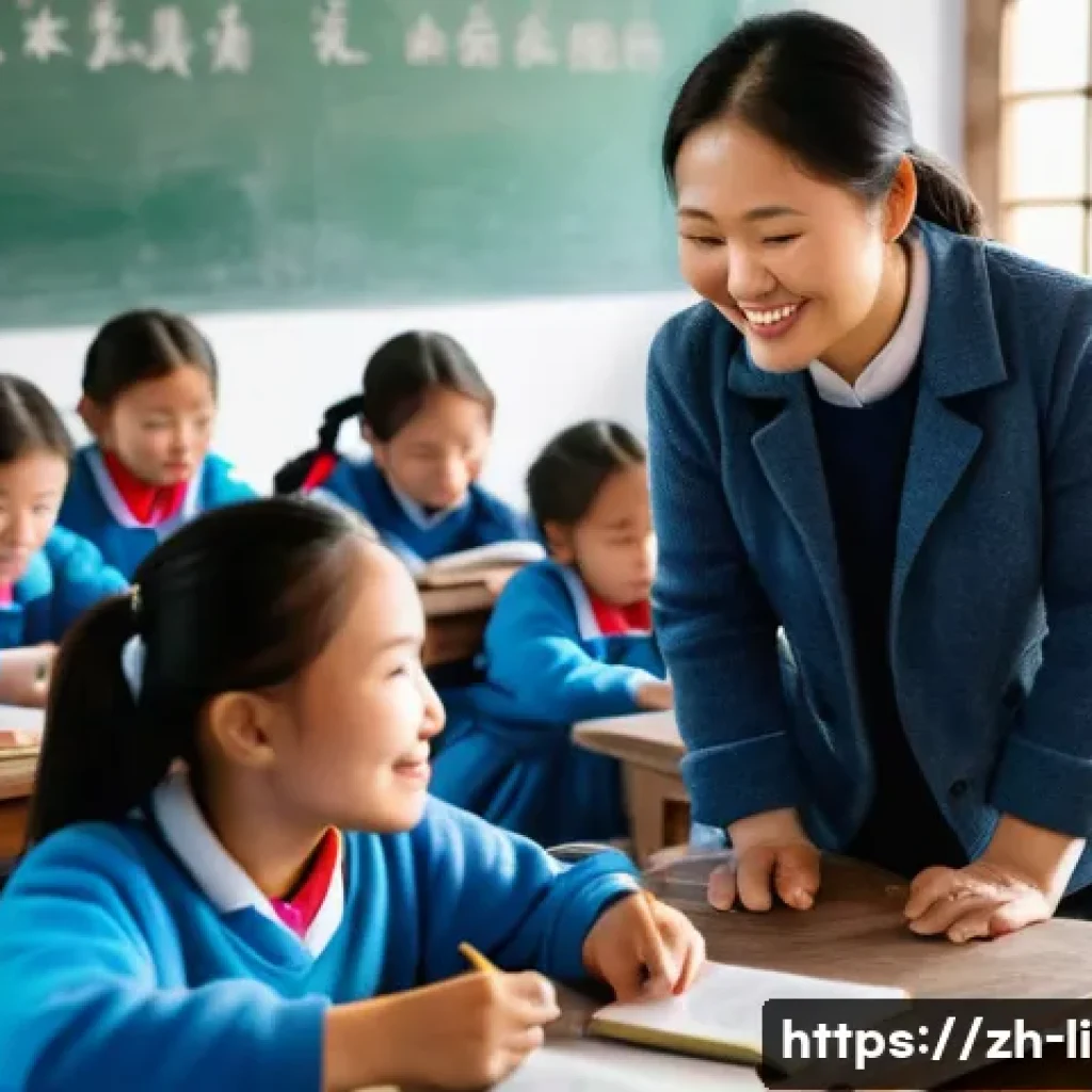 문해교육사와 직무 환경 개선법 - A dedicated adult literacy educator in a rural Chinese village classroom setting, warmly engaging a ...