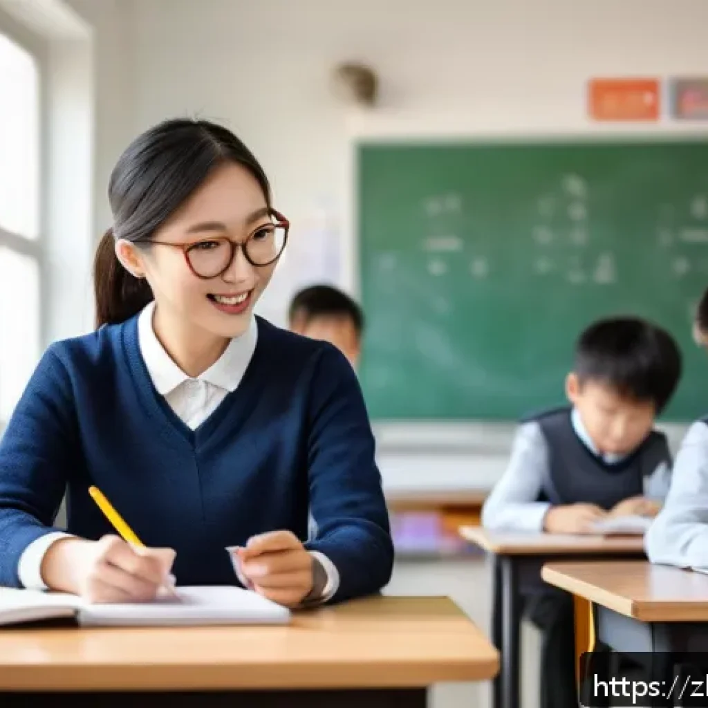 문해교육사 일과 기록법 - A modern classroom scene focused on a dedicated teacher writing a detailed work log on a digital tab...