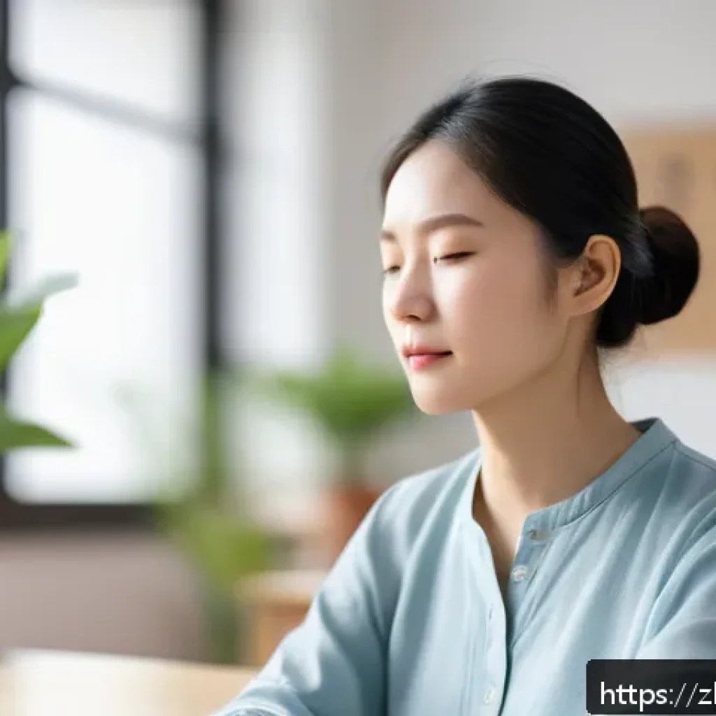 문해교육사 직무 스트레스 관리 - A modern Chinese female teacher in a bright, cozy classroom, wearing casual but professional attire,...
