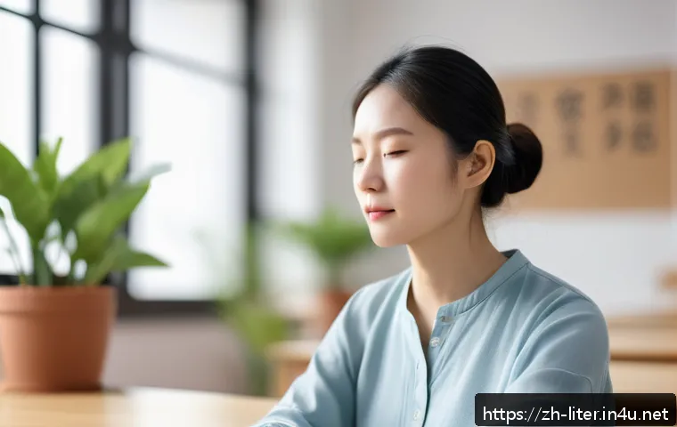 문해교육사 직무 스트레스 관리 - A modern Chinese female teacher in a bright, cozy classroom, wearing casual but professional attire,...