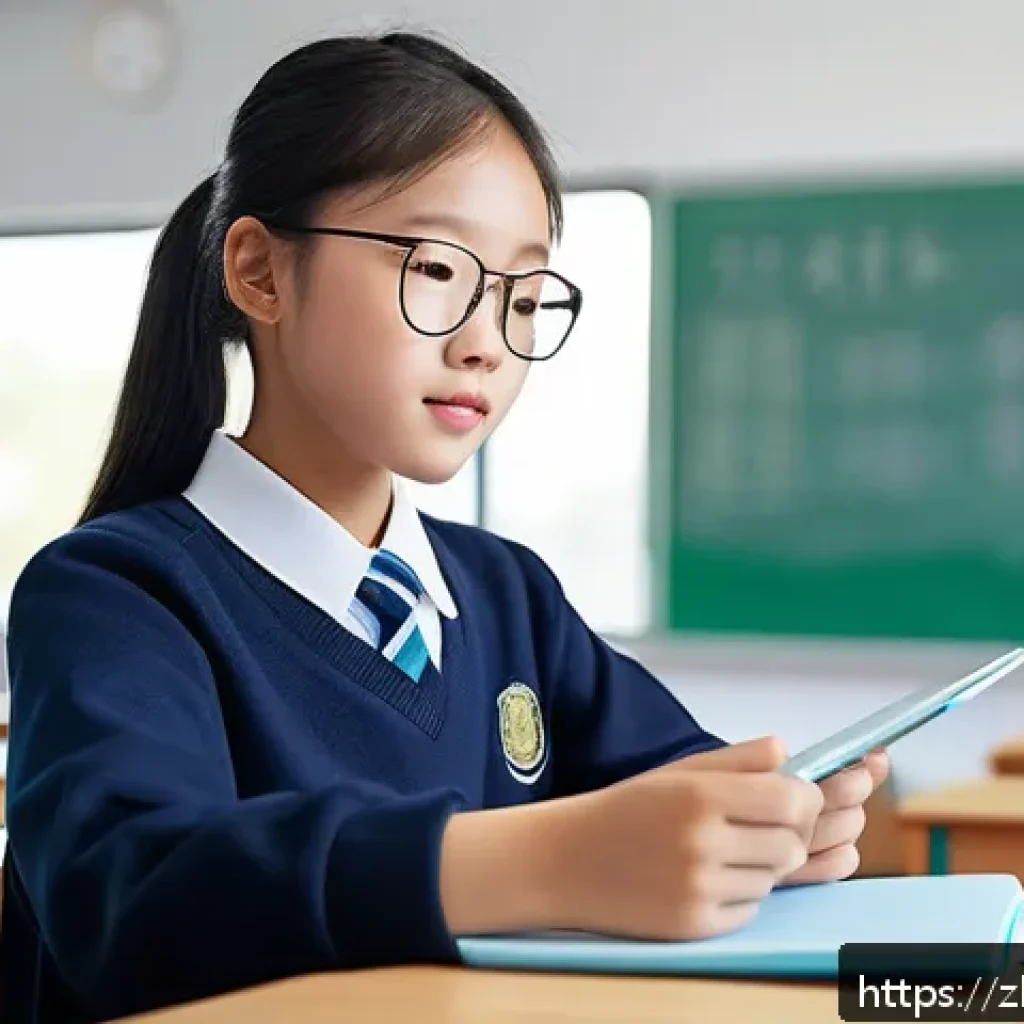 문해교육사와 학습 목표 성공 성공 연구 사례 연구 - A modern classroom scene in a Chinese middle school, focusing on a focused teenage student setting s...