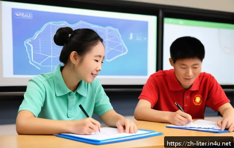 문해교육사 학습자 수준별 교육법 - A modern classroom scene featuring a diverse group of adult Chinese learners engaged in a multi-sens...