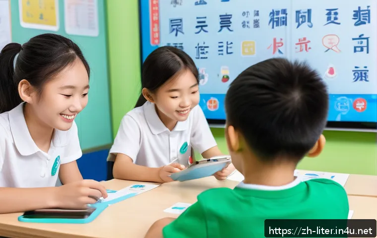 문해교육사 강의 자료 제작 도구 - A modern classroom scene focused on literacy education for Chinese-speaking adult learners, featurin...