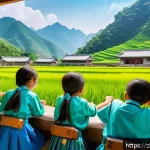 문해교육사와 학생 지지 체계 개발 - A vibrant rural classroom scene in a remote Chinese village, showing a diverse group of young studen...