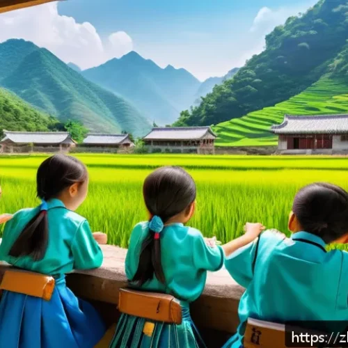 문해교육사와 학생 지지 체계 개발 - A vibrant rural classroom scene in a remote Chinese village, showing a diverse group of young studen...