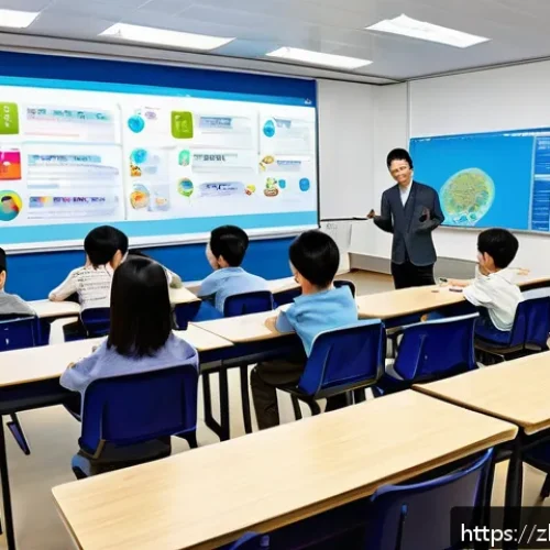 문해교육사와 필수 학습 관리 도구 - A modern classroom scene focused on literacy education for adults, featuring a diverse group of atte...