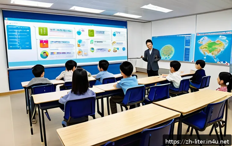 문해교육사와 필수 학습 관리 도구 - A modern classroom scene focused on literacy education for adults, featuring a diverse group of atte...