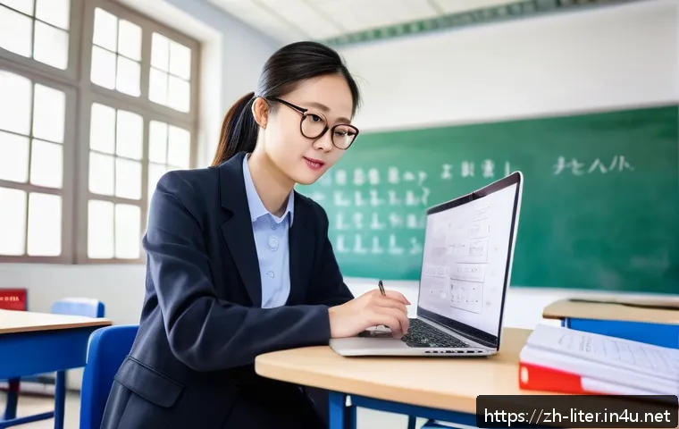 문해교육사와 직업 만족도 조사 분석 - A modern classroom scene in a Chinese urban school specializing in Wenhai education, featuring a ded...