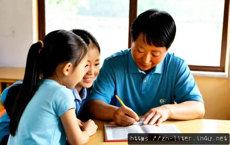 문해교육사 자격증 취득 후 진로 - Photorealistic adult literacy educator guiding a small group of diverse middle-aged and senior learn...