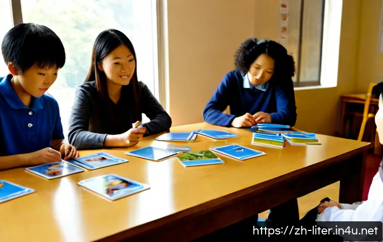 문해교육사로서의 사회적 책임 - Photorealistic community literacy educator guiding a diverse group of adult learners around a bright...